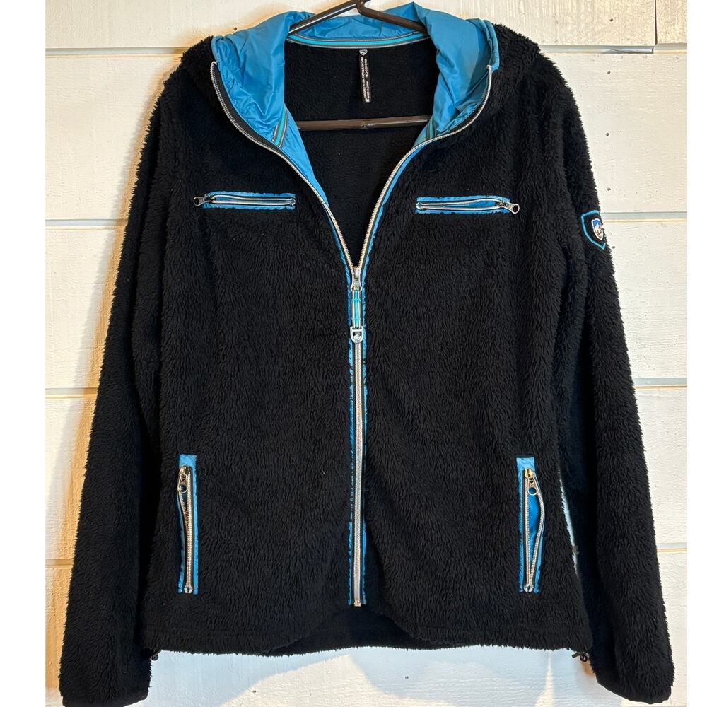 KUHL Skata Jacket Sherpa Fleece Full Zip black turquoise Women’s size M medium